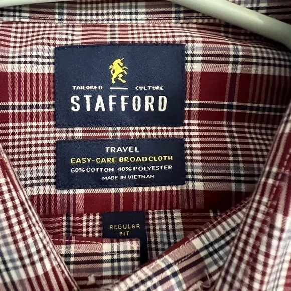 RED White and Blue Checkeed, Gingham Long Sleeve Stafford regular fit shirt - Picture 4 of 5